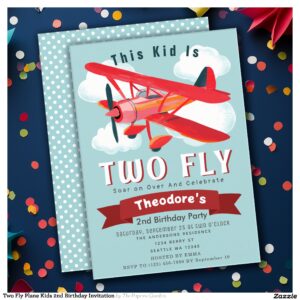 Two Fly Plane Kids 2nd Birthday Invitation