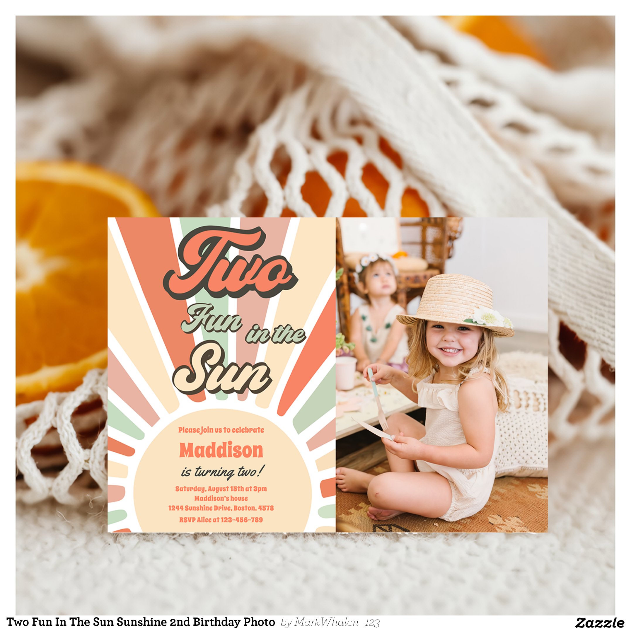 Two Fun In The Sun Sunshine 2nd Birthday Photo Invitation