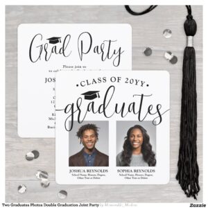 Two Graduates Photos Double Graduation Joint Party Invitation