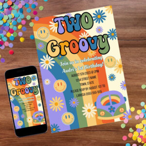 Two Groovy 2nd Birthday Invitation