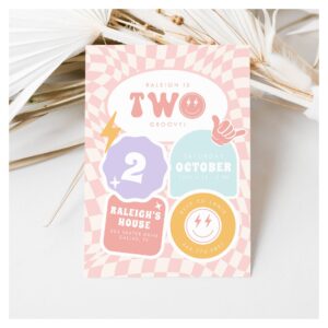 Two Groovy Girls 2nd Retro Skater Birthday Invitation