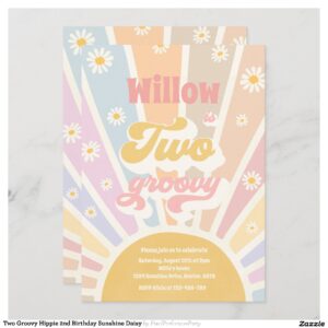 Two Groovy Hippie 2nd Birthday Sunshine Daisy Invitation