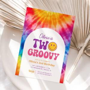 Two Groovy Retro Tie Dye 2nd Birthday Invitation