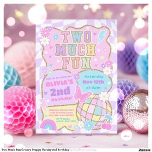 Two Much Fun Groovy Preppy Varsity 2nd Birthday Invitation