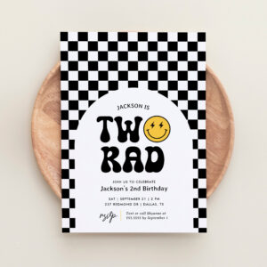Two Rad Checker Happy Face 2nd Birthday Invitation