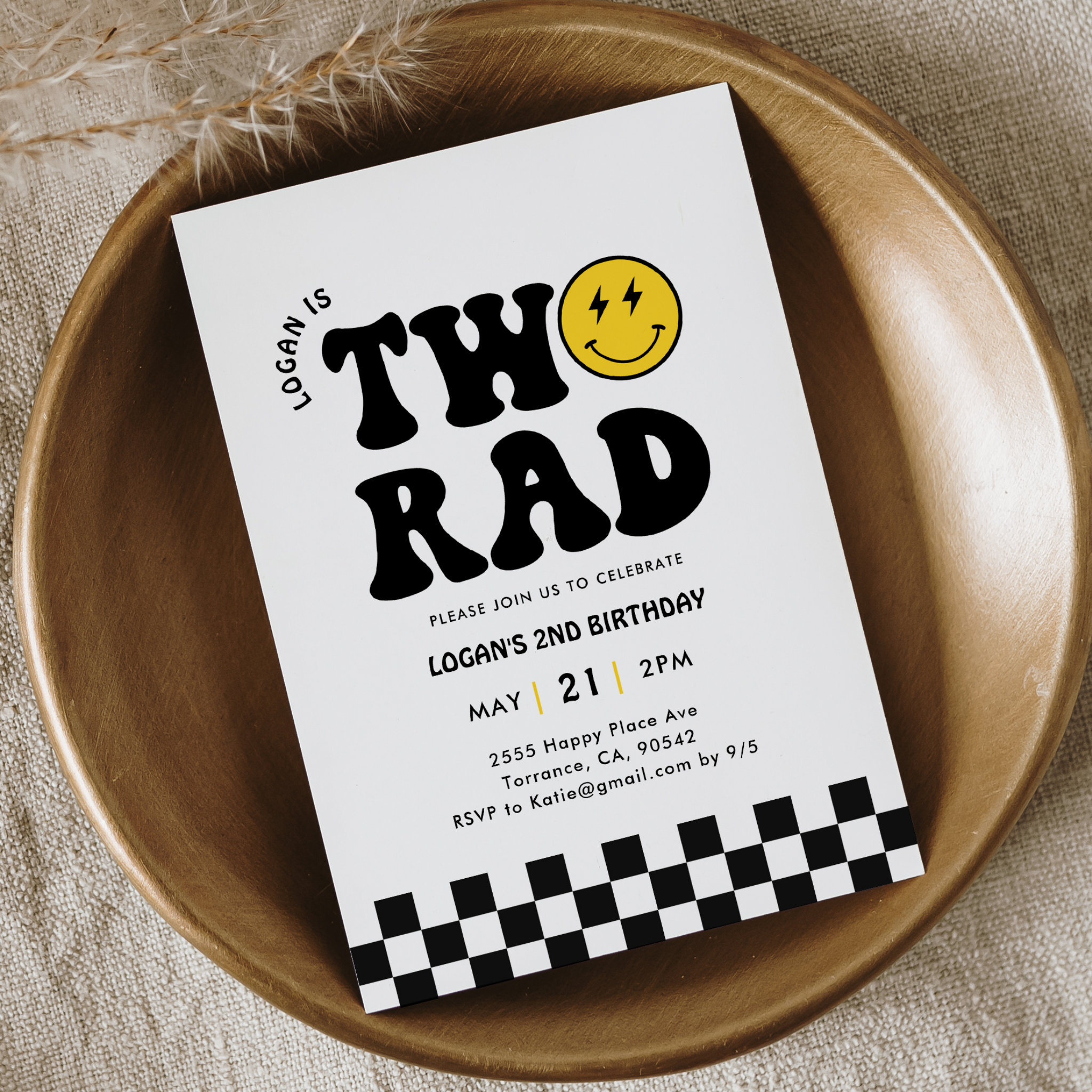 Two Rad Retro Boy 2nd Birthday party Invitation