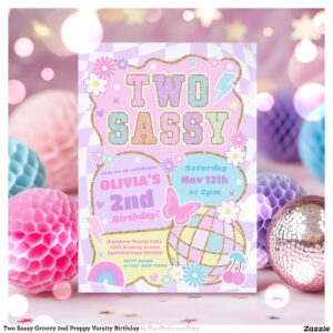 Two Sassy Groovy 2nd Preppy Varsity Birthday Invitation