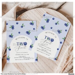 Two sweet blueberry boy 2nd birthday invitation