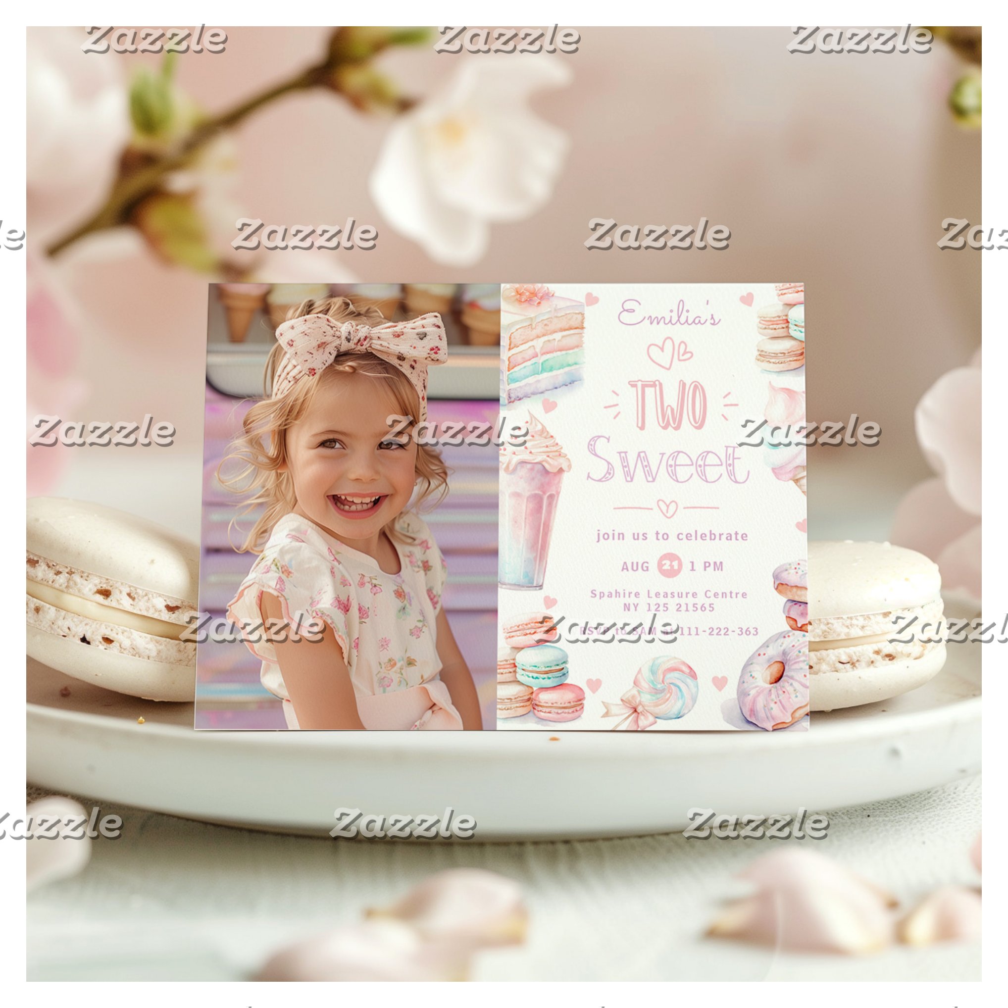 Two sweet candy pastel photo 2nd birthday invitation