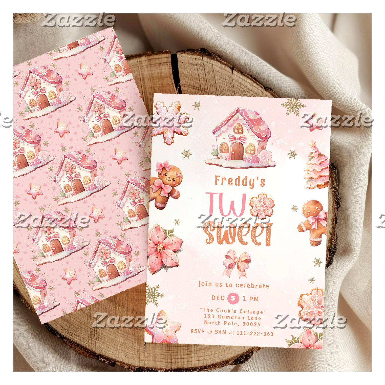 Two Sweet Christmas cookies girl 2nd birthday Invitation