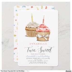 Two Sweet Cupcake Girl 2nd Birthday Invitation