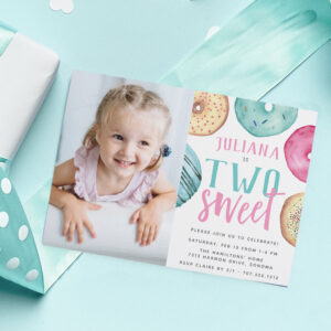 Two Sweet Donut 2nd Birthday Party Photo Invitation