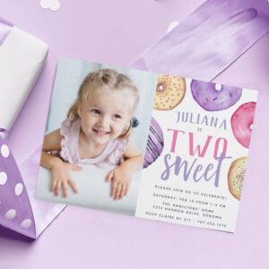 Two Sweet Donut 2nd Birthday Party Photo Invitation