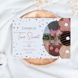Two Sweet Donut 2nd - Girl's Photo Birthday Invitation