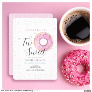 Two Sweet Pink Donut Girl 2nd Birthday Invitation