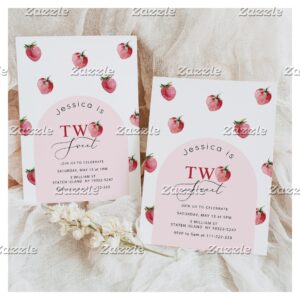 Two sweet strawberry 2nd birthday invitation