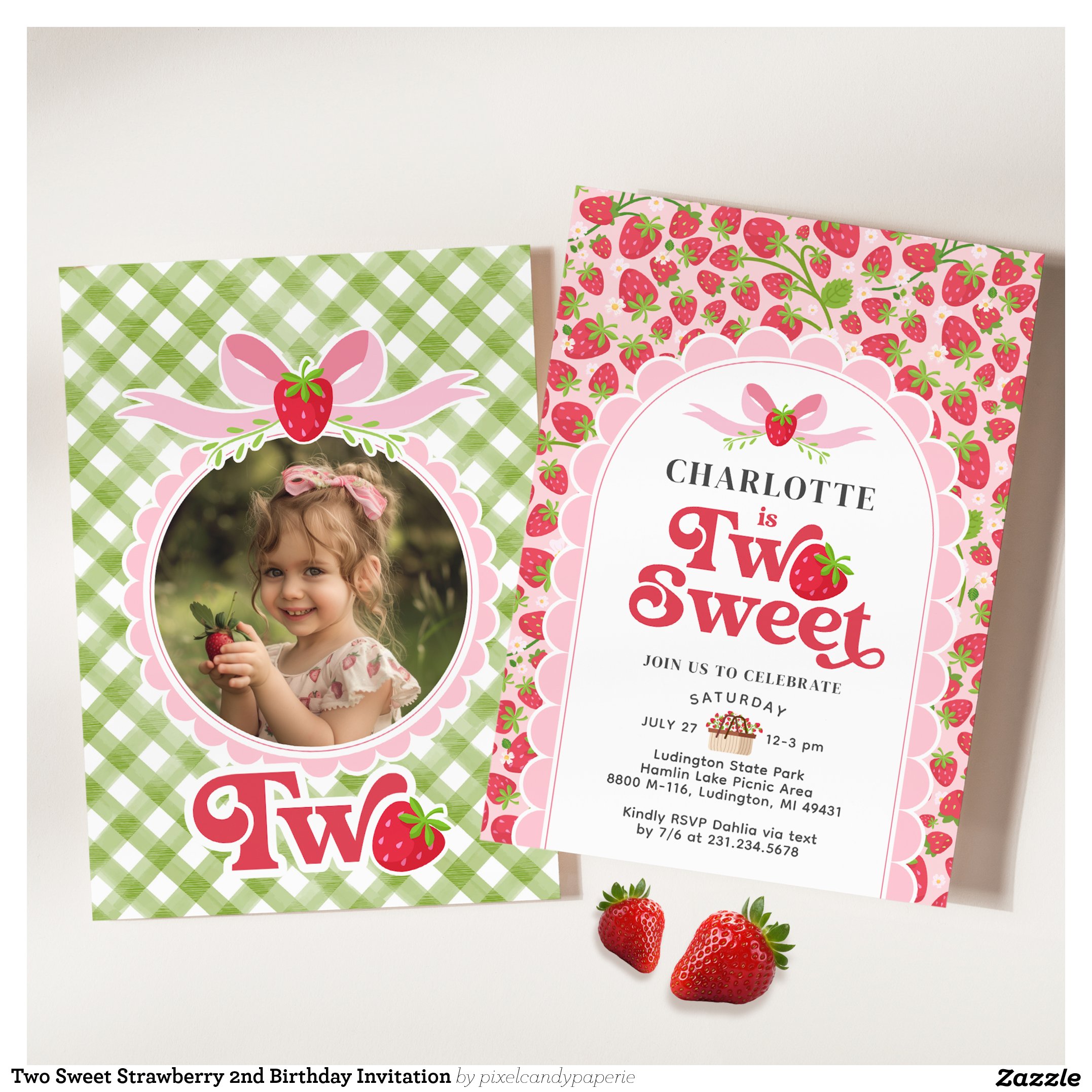 Two Sweet Strawberry 2nd Birthday Invitation
