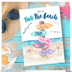 Two The Beach Kids 2nd Birthday Party Invitation