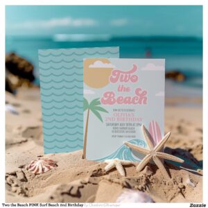 Two the Beach PINK Surf Beach 2nd Birthday Invitation