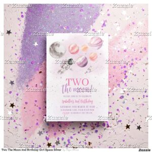 Two The Moon 2nd Birthday Girl Space Silver Invitation