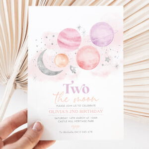 Two The Moon 2nd Birthday Invitation Girl Silver