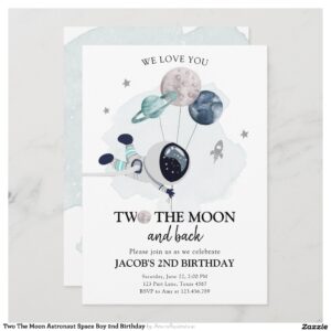 Two The Moon Astronaut Space Boy 2nd Birthday Invitation