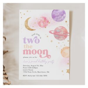 Two the Moon Girl's Birthday Invitations