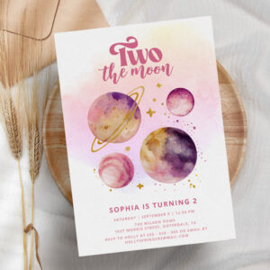 Two the Moon Pink Girl 2nd Birthday Invitation