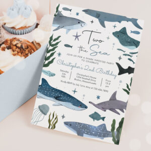 Two the Sea the Sea Shark 2nd Birthday Party Invitation