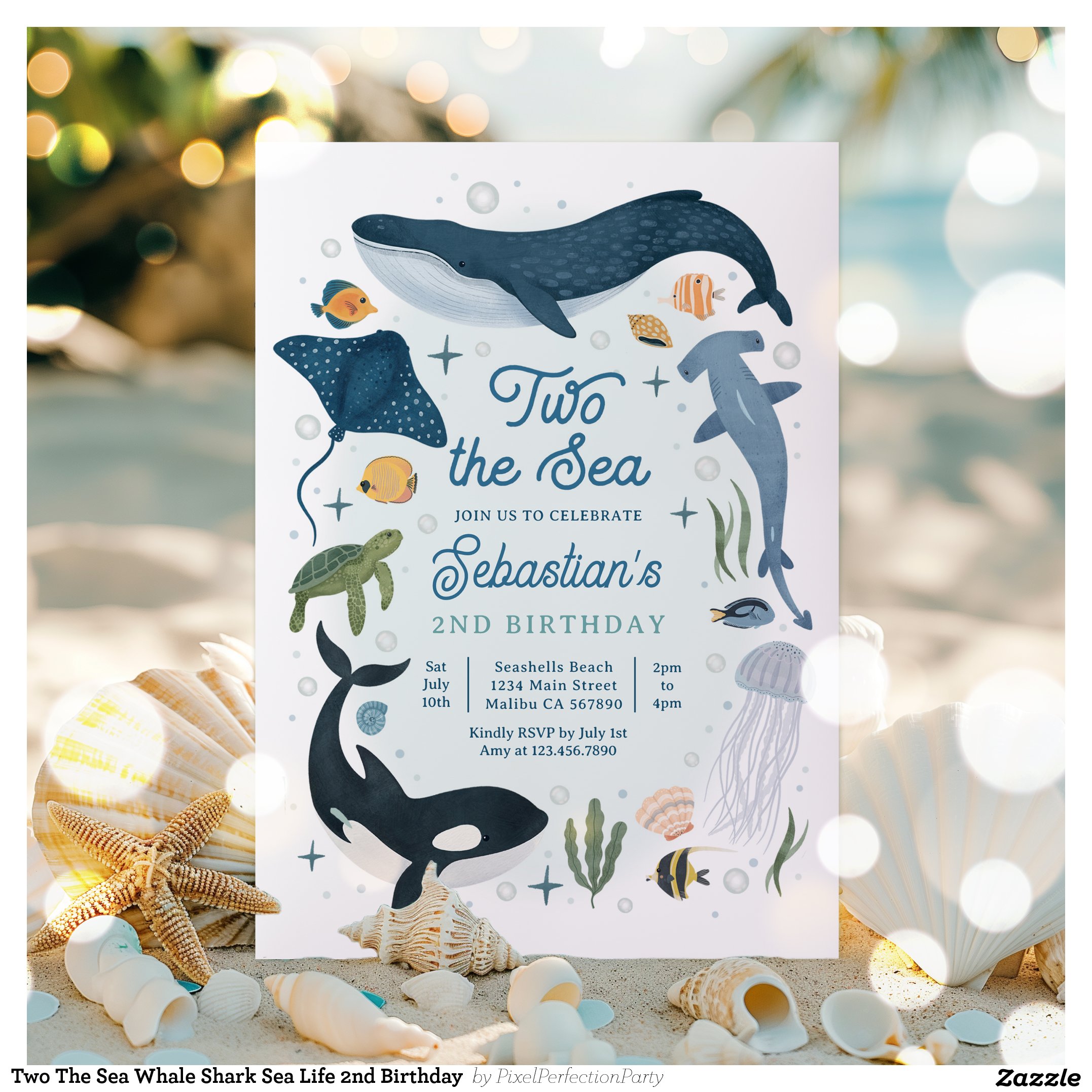 Two The Sea Whale Shark Sea Life 2nd Birthday Invitation