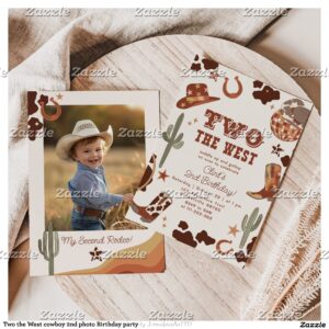 Two the West cowboy 2nd photo Birthday party Invitation