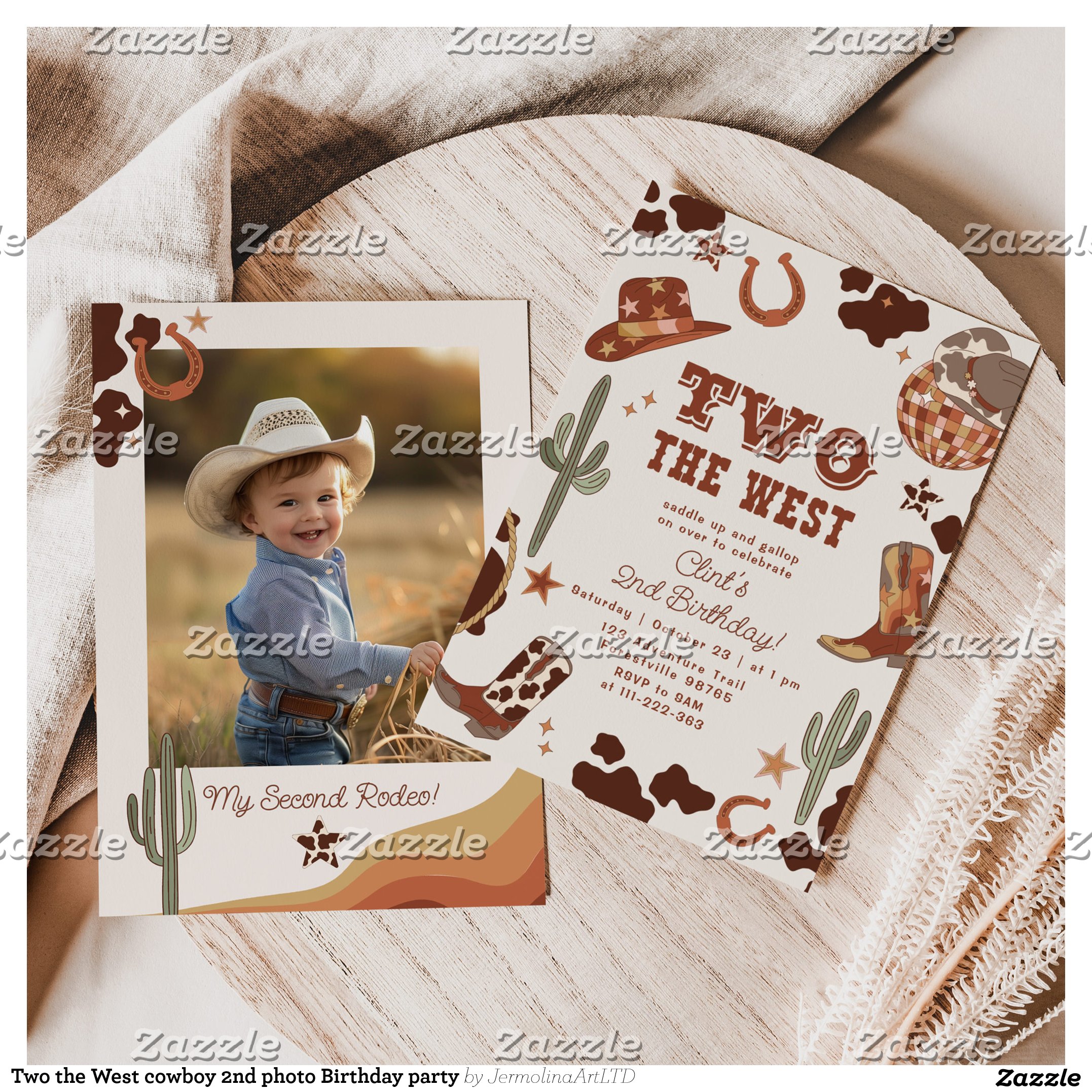 Two the West cowboy 2nd photo Birthday party Invitation