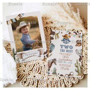 Two the West cowboy 2nd photo Birthday party Invitation