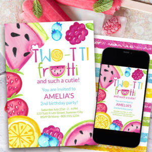 TWO-tti Frutti Such a Cutie Summer Fruit Birthday Invitation