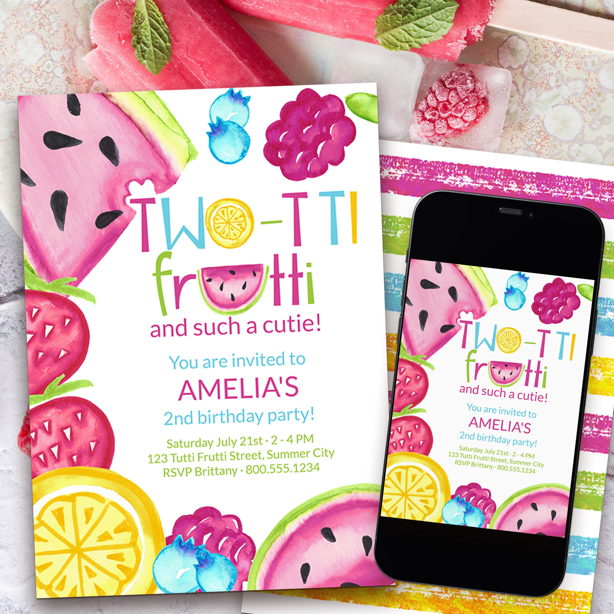 TWO-tti Frutti Such a Cutie Summer Fruit Birthday Invitation