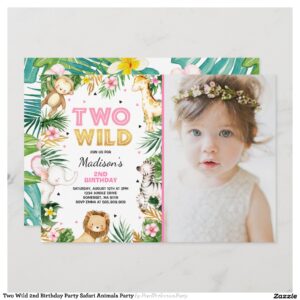 Two Wild 2nd Birthday Party Safari Animals Party Invitation
