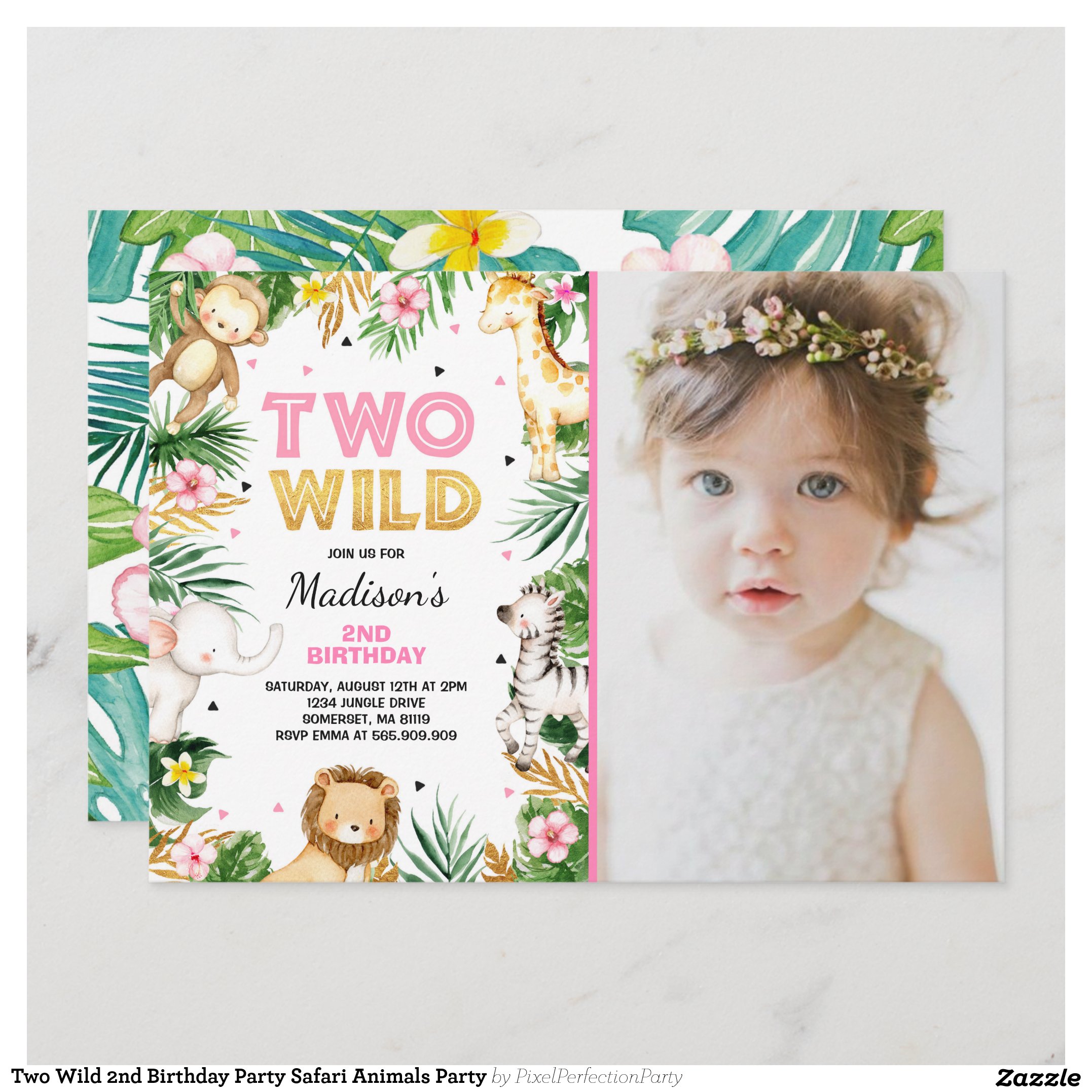 Two Wild 2nd Birthday Party Safari Animals Party Invitation