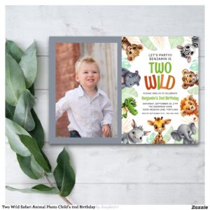 Two Wild Safari Animal Photo Child's 2nd Birthday Invitation