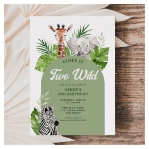 Two Wild Safari Animals 2nd Birthday Invitation