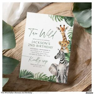 Two Wild Safari Animals 2nd Birthday Invitation