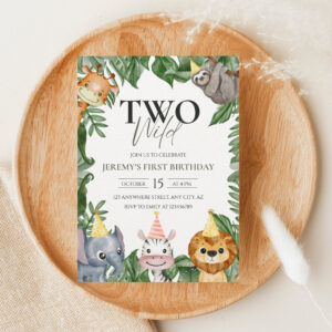 Two Wild Safari Animals 2nd Birthday Photo Invitation