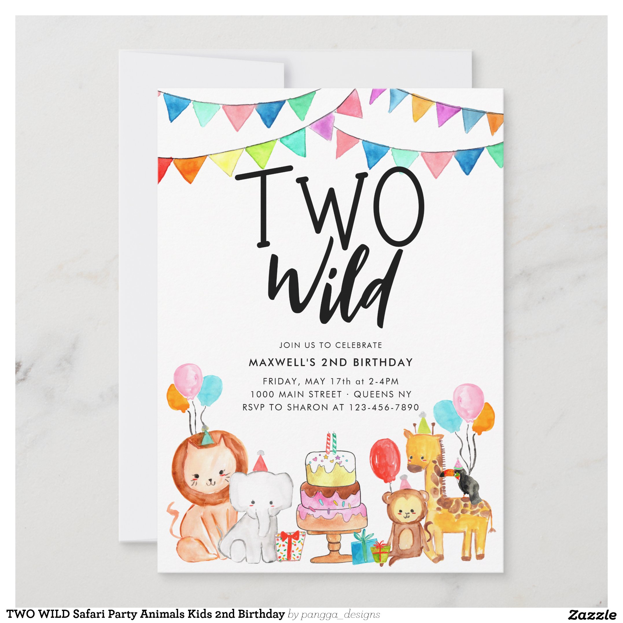 TWO WILD Safari Party Animals Kids 2nd Birthday Invitation
