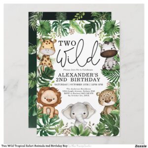 Two Wild Tropical Safari Animals 2nd Birthday Boy Invitation