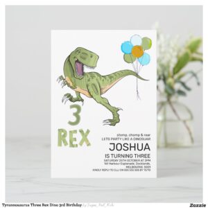 Tyrannosaurus Three Rex Dino 3rd Birthday Invitation