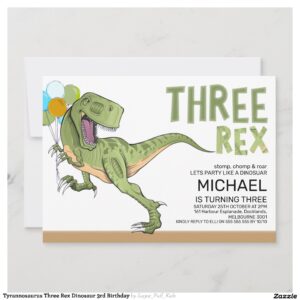 Tyrannosaurus Three Rex Dinosaur 3rd Birthday Invitation