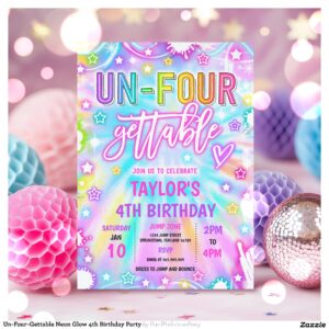 Un-Four-Gettable Neon Glow 4th Birthday Party Invitation