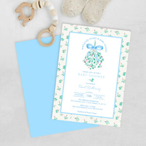 Under The Mistletoe Christmas Boy Baby Shower Invitation