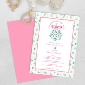 Under The Mistletoe Christmas Girl Baby Shower Invitation