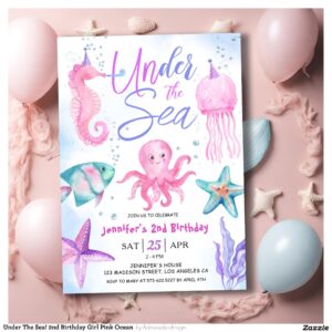 Under The Sea! 2nd Birthday Girl Pink Ocean Invitation