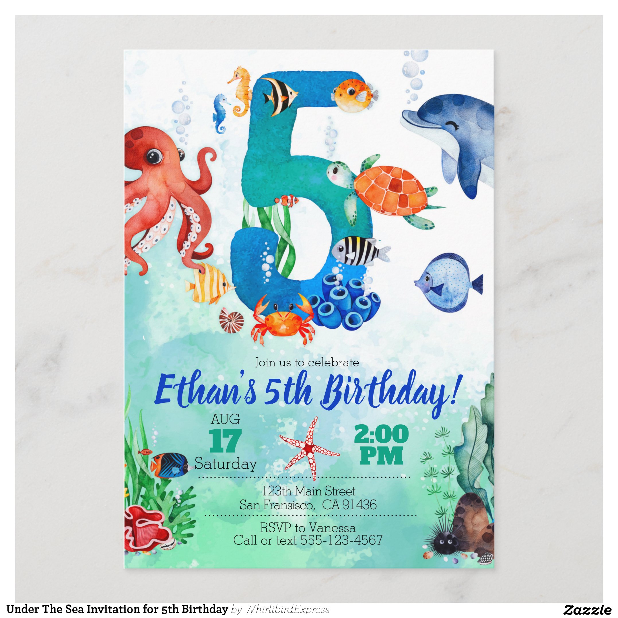 Under The Sea Invitation for 5th Birthday